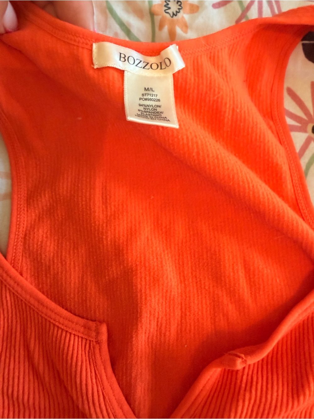 Bozzolo Bright Orange Ribbed Racerback Crop Tank - Picture 2 of 3